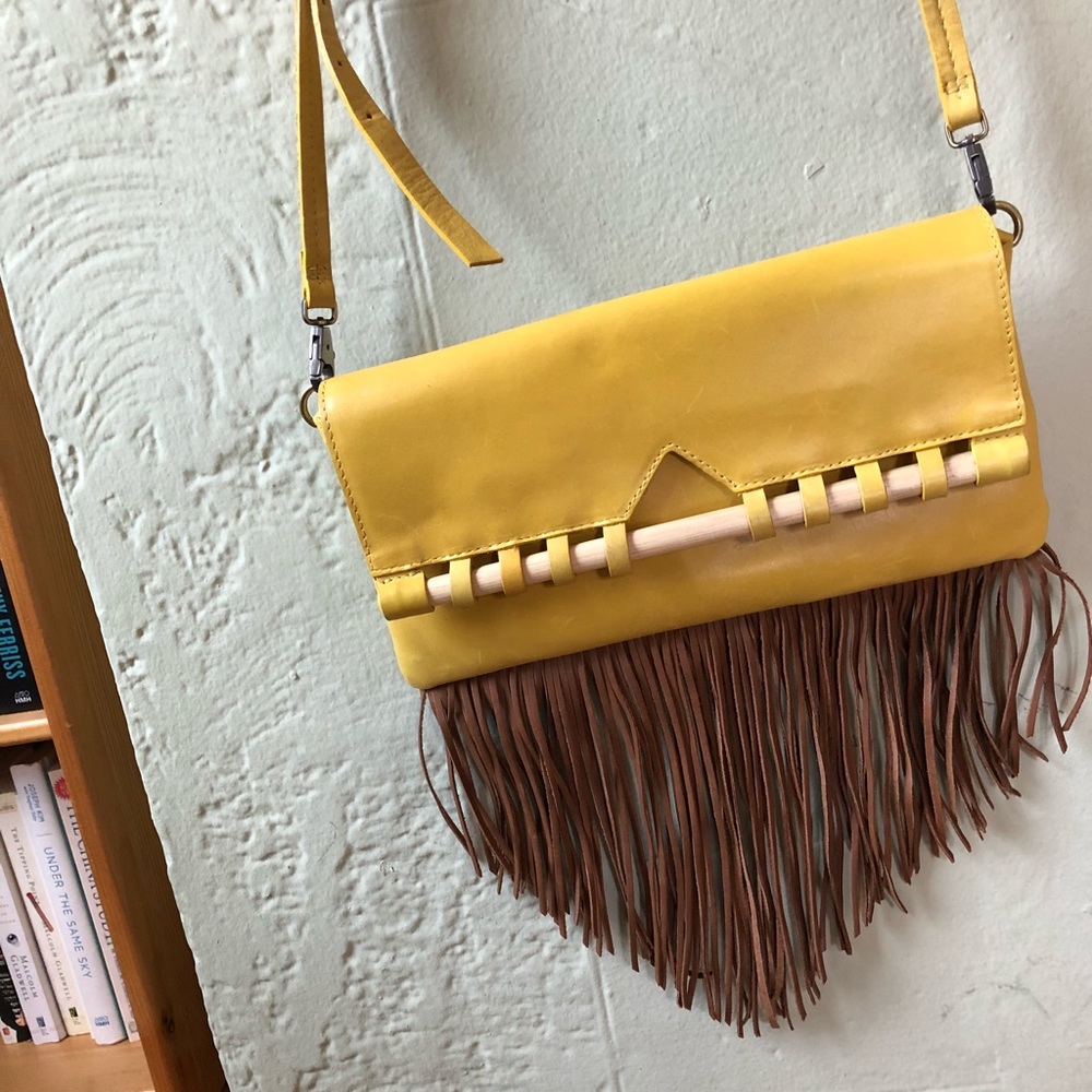 Crossbody mustard colored fringe purse